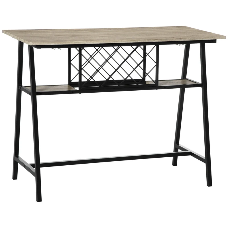Easycomfort Tavolo da Bar Industriale da 10 Bottiglie in Truciolato e Acciaio, 120x60x91 cm, Nero e Color Legno
