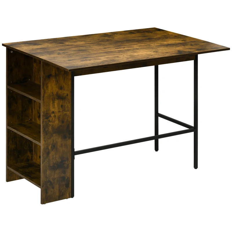 Easycomfort Bancone Bar Pieghevole Stile Industriale con Scaffale a 3 Ripiani, 120x76x91.4cm