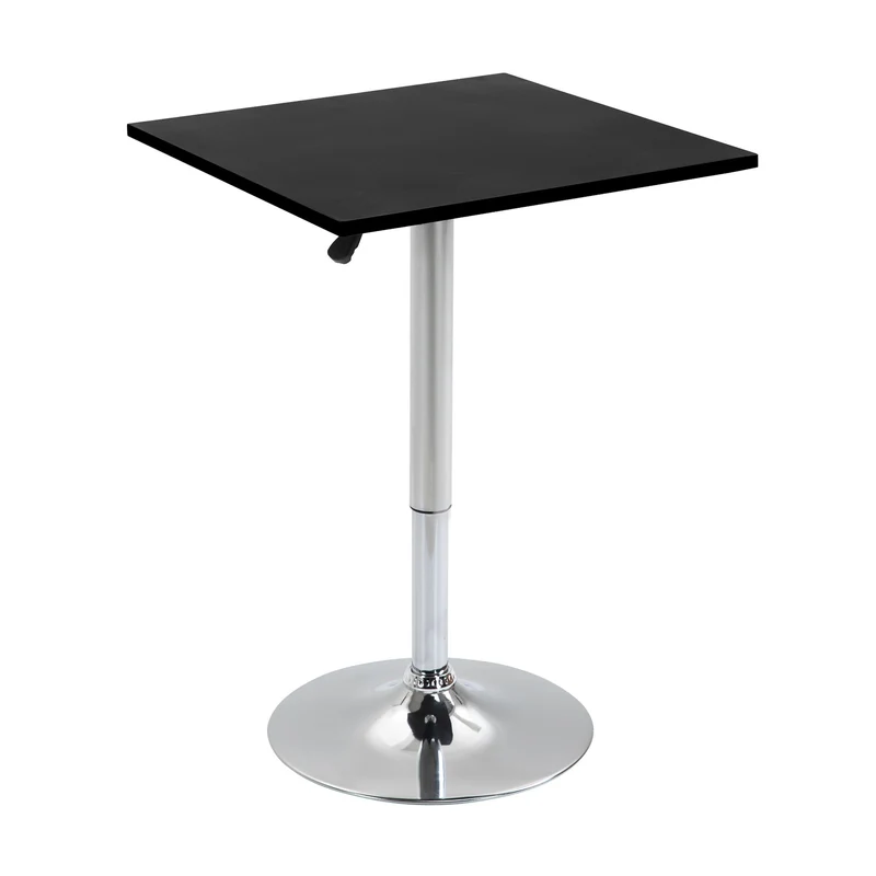 Easycomfort Tavolo Quadrato Regolabile in Altezza, Metallo e MDF, Tavolino da Bar, Cucina, Soggiorno, Nero, 60x60x69-93cm