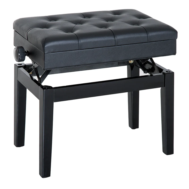 Easycomfort Sgabello per Pianoforte con Vano Contenitore e Altezza Regolabile, Nero