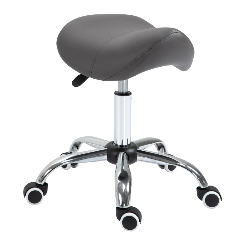 Easycomfort Sgabello da Lavoro a Sella con Ruote e Altezza Regolabile per Negozi Parrucchiere e Tattoo, 52x53x49-61cm Grigio