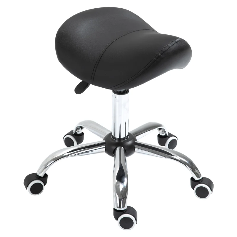 Easycomfort Sgabello da Lavoro a Sella con Ruote e Altezza Regolabile per Negozi Parrucchiere e Tattoo, 52x53x49-61cm Nero