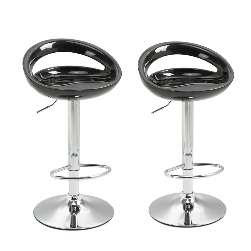 Easycomfort Set 2 Sgabelli da Bar Alti, Sgabelli Girevoli a 360°, con Schienale e Poggiapiedi, Altezza Regolabile, Base in Acciaio, per Sala da Pranzo e Cucina, 46x41x76-96cm, Nero
