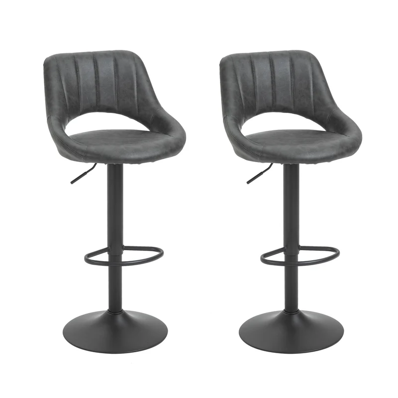 Easycomfort Set 2 Sgabelli da Bar Girevoli con Schienale e Poggiapiedi, Sgabelli Alti Moderni con Altezza Regolabile Base in Metallo Seduta Finta Pelle Grigia, 44x49x90-110cm
