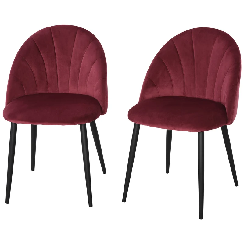 Easycomfort Set 2 Sedie Sala da Pranzo Imbottite con Design Nordico ed Ergonomico, Sedie da Cucina e soggiorno in Metallo e Velluto Rosso Scuro, 52x54x79 cm