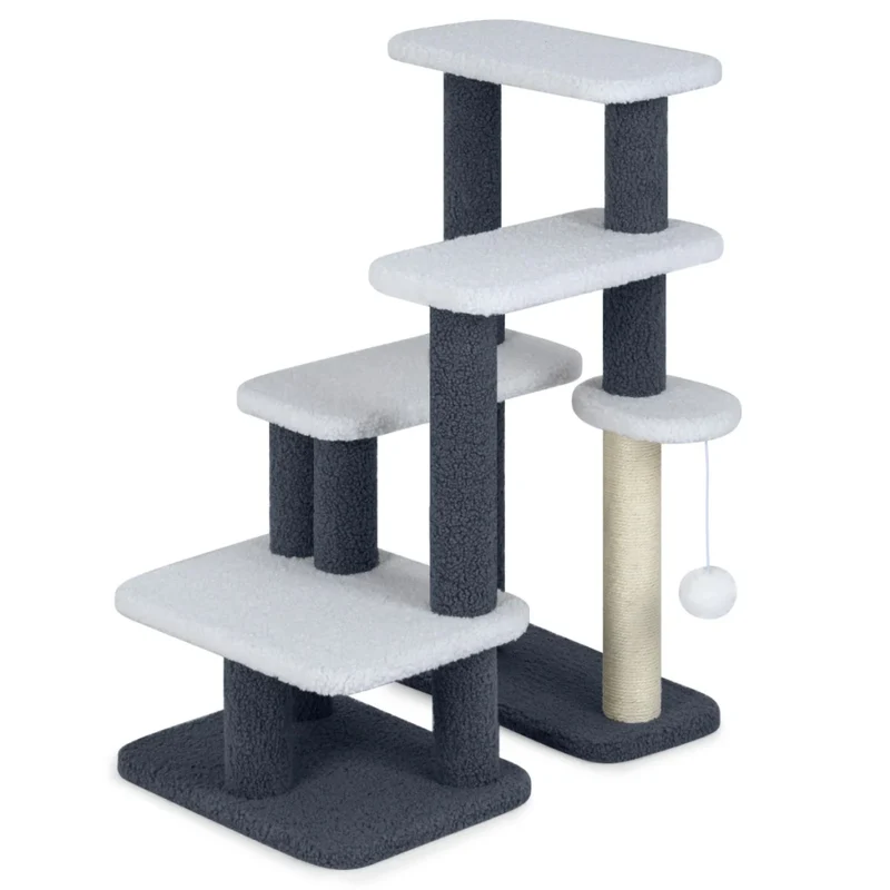 Tiragraffi per gatti 62 x 41 x 77 cm facile accesso 4 piattaforme design moderno in legno composito grigio 20_0017254