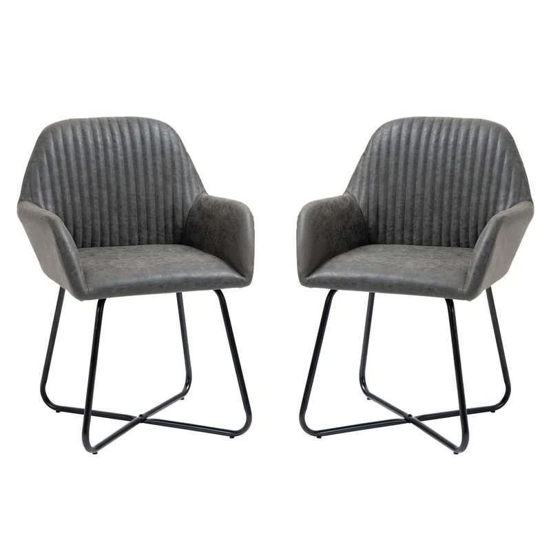 Set 2 Sedie Imbottite 60x56,5x85 cm in Similpelle Grigie