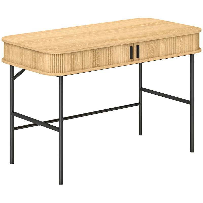 EasyComfort Scrivania per Camera e Ufficio con Ante Scanalate, Legno e Acciaio 120x60x76.5cm, Rovere e Nero