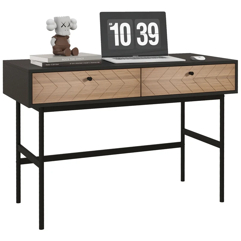 EasyComfort Scrivania da Ufficio Moderna con 2 Cassetti, in Acciaio e MDF, 106x50x77 cm, Nero e Rovere