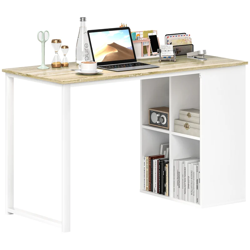 EasyComfort Scrivania per Computer Salvaspazio con 4 Ripiani Aperti, in Legno e Acciaio, 120x54x75 cm, Bianco e Rovere