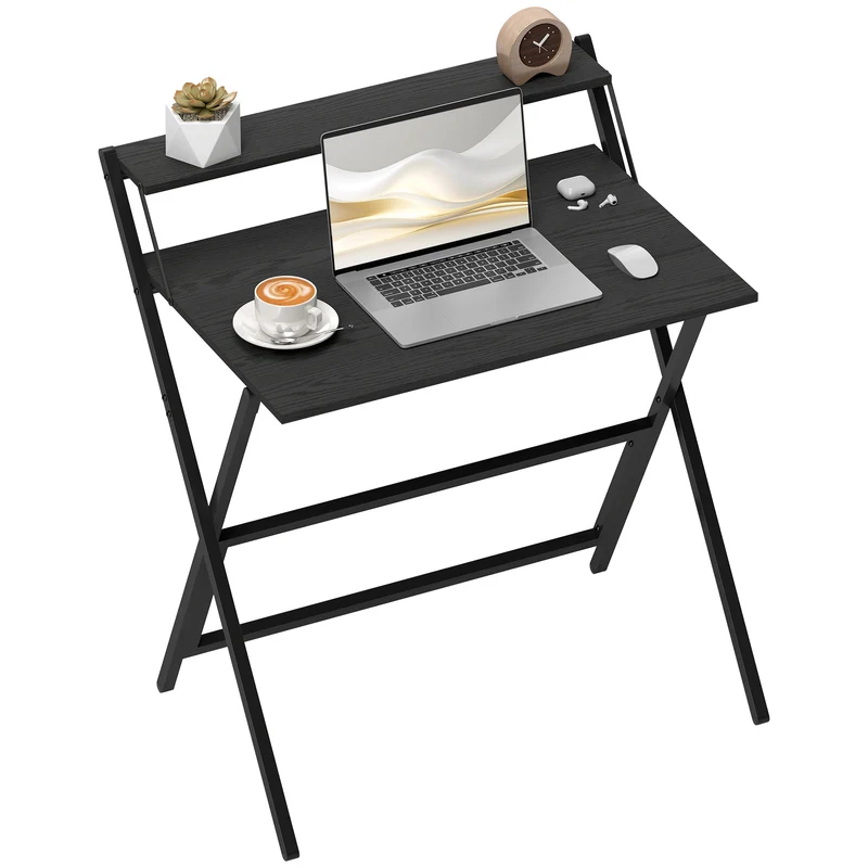 EasyComfort Scrivania Pieghevole con Ripiano per Monitor, 81.5x62x86.5 cm, Nero