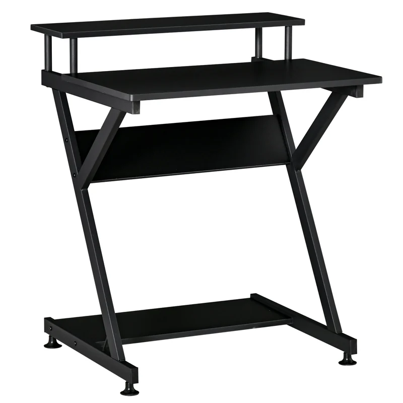 Easycomfort Tavolo Porta PC Salvaspazio con Ripiano Monitor Rialzato, 70x60x85.5cm, Legno - Nero