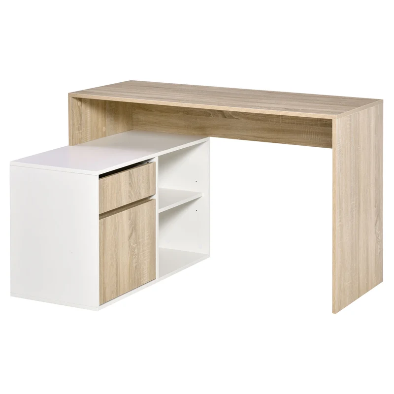 Easycomfort Scrivania Angolare, Scrivania ad Angolo per Computer da Camera o Ufficio, Scrivania Salvaspazio in Legno, Rovere e Bianco