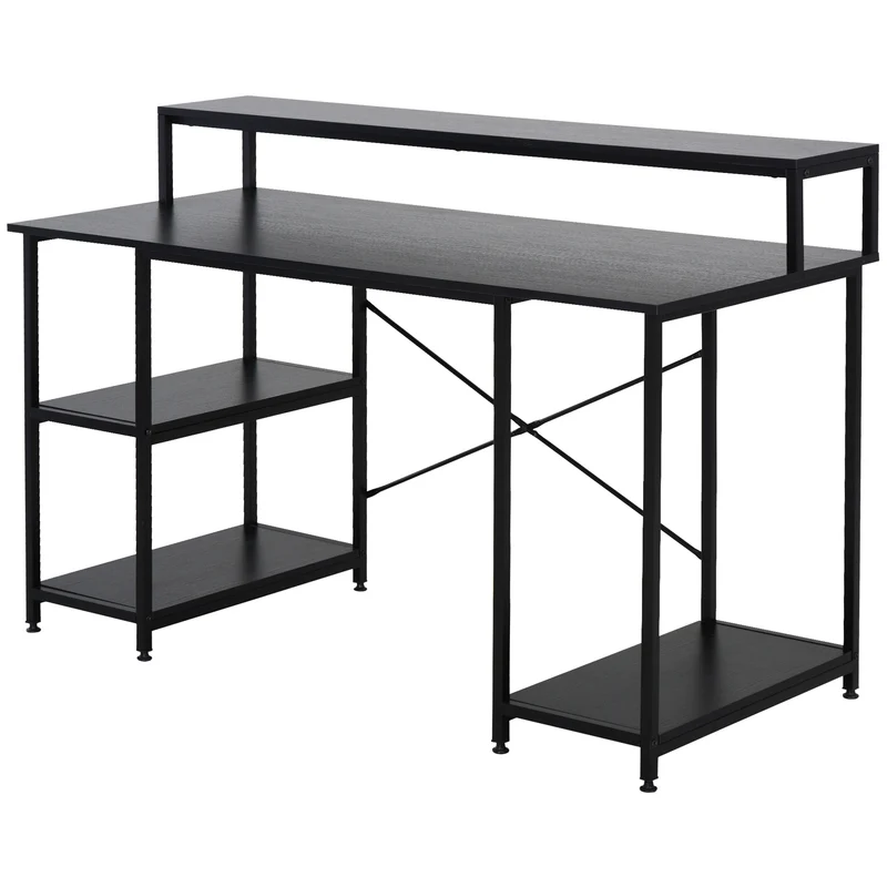 Easycomfort Scrivania per Computer con Ripiani per Monitor e CPU, Scrivania da Ufficio per Casa, Studio e Lavoro, Nera, 140 x 60 x 93cm