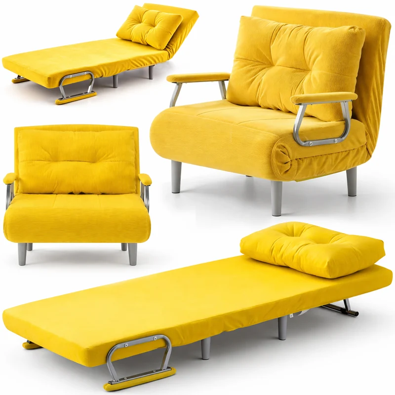 Poltrona Letto Reclinabile Chaise Lounge con Seduta Imbottita Convertibile in Velluto a Coste Giallo Mostarda
