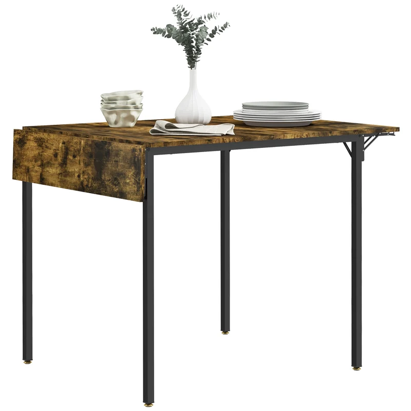 EasyComfort Tavolo da Pranzo a Ribalta stile Industriale per 2-4 Persone in Legno e Metallo, 120x79x79 cm, Marrone Rustico