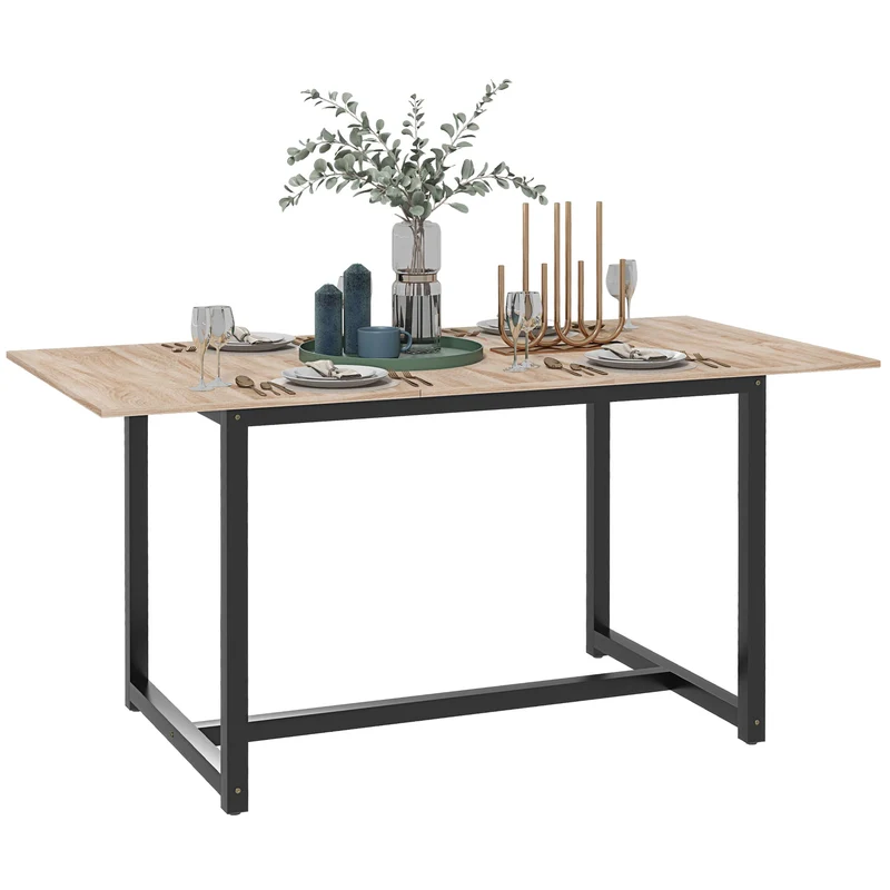 EasyComfort Tavolo da Pranzo Allungabile per 4-6 Persone Stile Industriale in Legno e Acciaio, 120-160x80x75.5cm