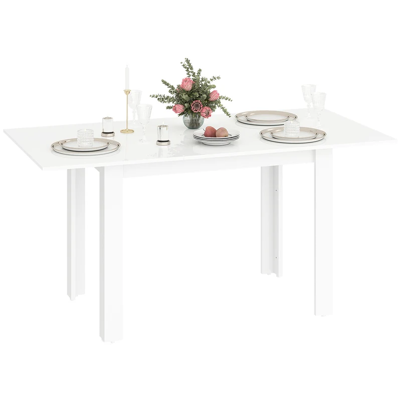 EasyComfort Tavolo da Pranzo Allungabile per 4-6 Persone con Pannelli a Ribalta, in Legno, 120-160x80x78 cm, Bianco