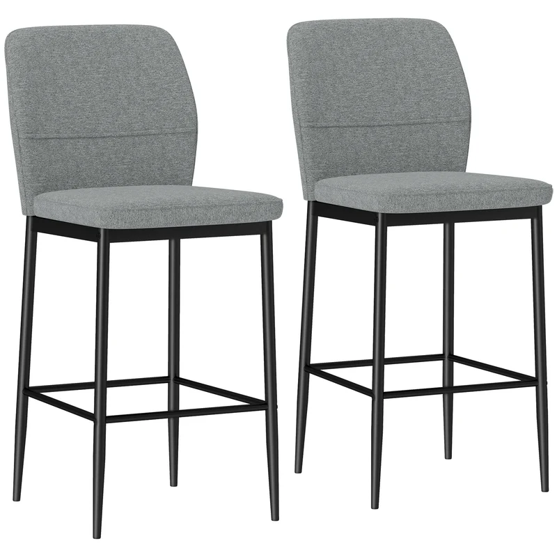 EasyComfort Set 2 Sgabelli Bar in Velluto Moderni con Poggiapiedi e Schienale, 41x52x97 cm, Grigio
