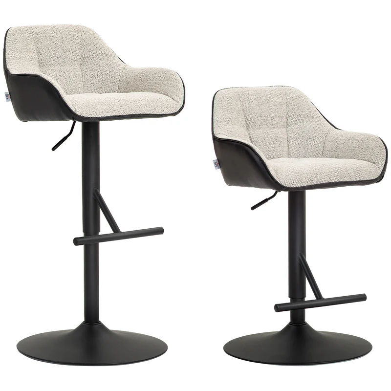 EasyComfort Set 2 Sgabelli Alti Imbottiti con Schienale e Braccioli da cucina, Seduta ad Altezza Regolabile da bar, Nero Grigio Chiaro