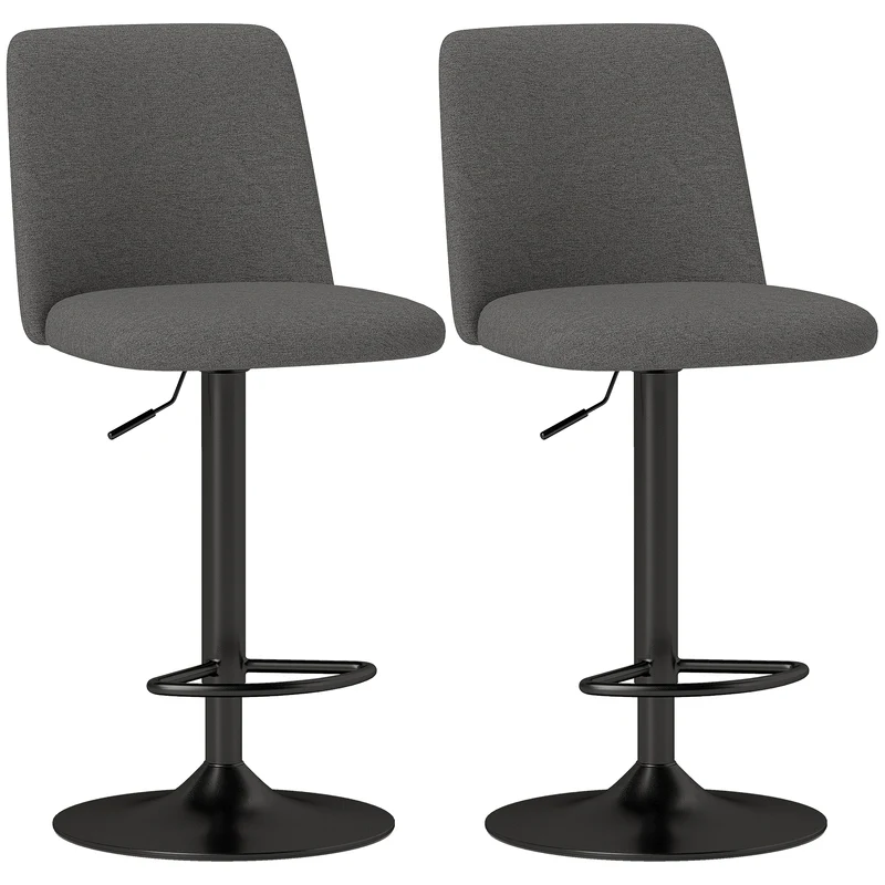 EasyComfort Set 2 Sgabelli Alti Moderno da Bar Girevoli ad Altezza Regolabile, Sedia in Tessuto Effetto Lino e gambe in acciaio, Grigio Scuro