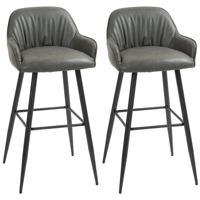 EasyComfort Set 2 Sgabelli Alti da Bar Moderni con Poggiapiedi e Schienale Ergonomico, seduta imbottita e Finta Pelle PU e Acciaio, Grigio