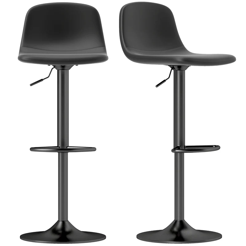 EasyComfort Set 2 Sgabelli da Bar con Schienale e Poggiapiedi, Altezza Regolabile, Pelle PU e Imbottitura, Nero