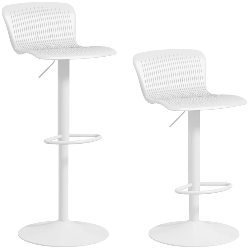 EasyComfort Set 2 Sgabelli da Bar con Schienale, Girevoli e con Altezza Regolabile, Polipropilene, Bianco