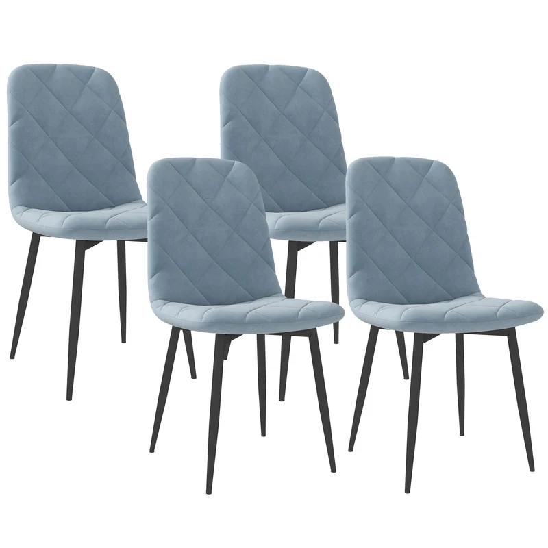 EasyComfort Set 4 Sedie per Cucina Imbottite, in Tessuto Effetto Velluto e Acciaio, 45x54x87 cm, Azzurro
