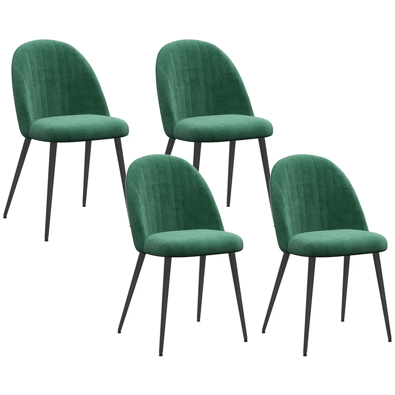 EasyComfort Set 4 Sedie Moderne Imbottite con Schienale Ricurvo, in Tessuto Effetto Velluto e Acciaio, 50x52x83 cm, Verde