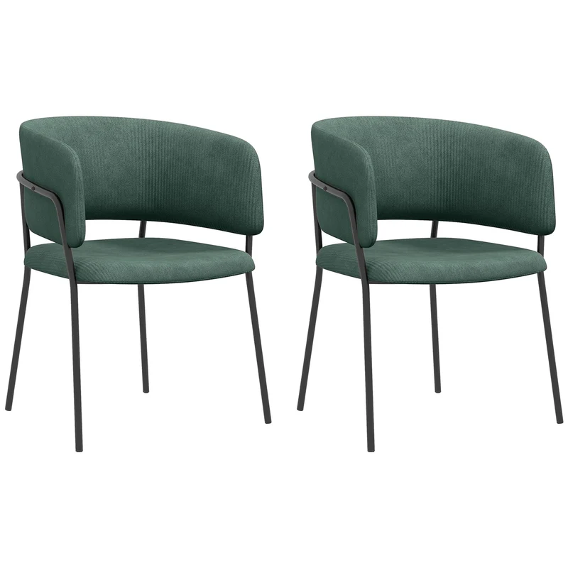 EasyComfort Set 2 Sedie per Cucina Imbottite, in Tessuto Effetto Velluto e Acciaio, 57x53x73 cm, Verde