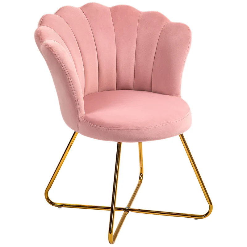 EasyComfort Sedia Moderna Ergonomica con Schienale a Petalo Vellutato Rosa e Gambe Incrociate Oro, 69x64x80 cm