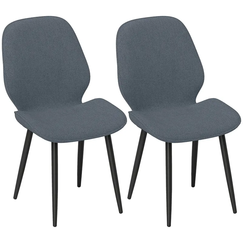 EasyComfort Set 2 Sedie da Pranzo con Schienale Ricurvo, in Tessuto Effetto Lino, Schiuma e Acciaio, 46x56x86 cm, Grigio e Nero