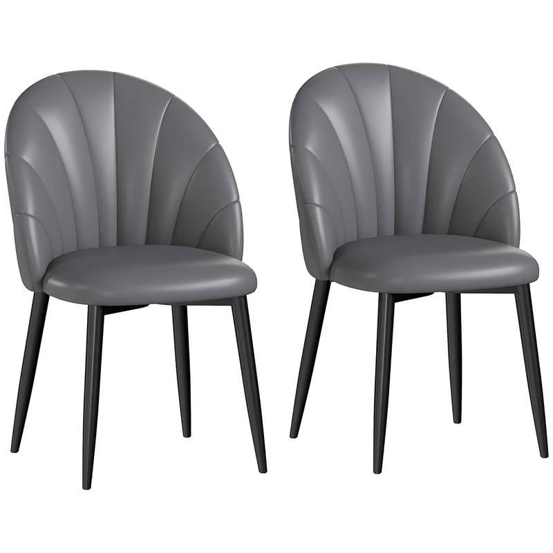 EasyComfort Set 2 Sedie Moderne per Cucina e Soggiorno da Pranzo con schienale a conchiglia e cuciture decorative, 52x54x79cm, Grigio Scuro