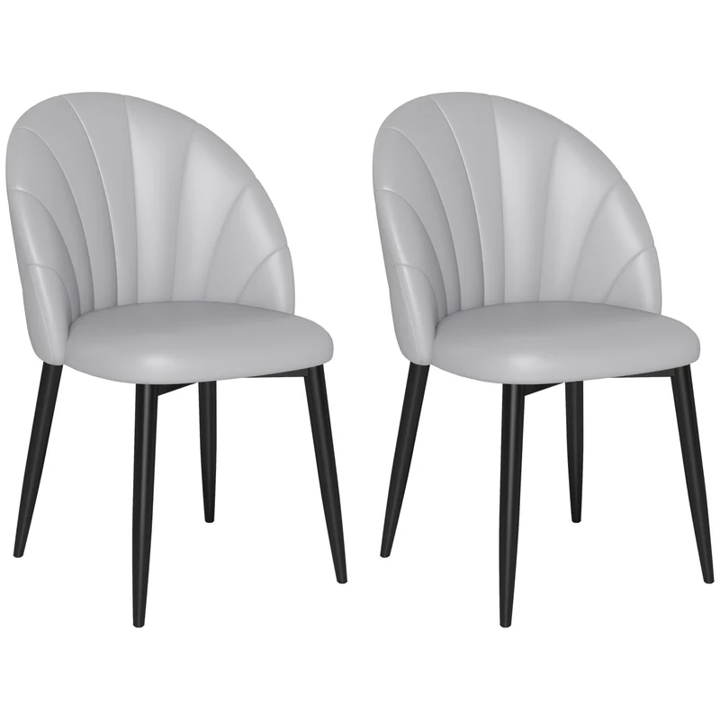 EasyComfort Set 2 Sedie da Pranzo Moderne per Cucina e Soggiorno con schienale a conchiglia e cuciture decorative, 52x54x79cm, Grigio Chiaro