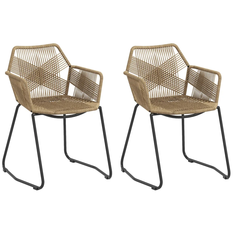 EasyComfort Set 2 Sedie da Pranzo Stile Boho da Interno in Rattan PE con Schienale Basso e Braccioli, Giallo