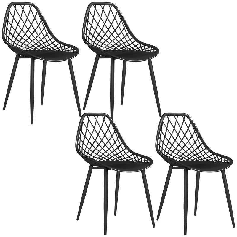 EasyComfort Set 4 Sedie da Pranzo Moderne con Schienale Traforato in Plastica e Gambe in Metallo, Nero