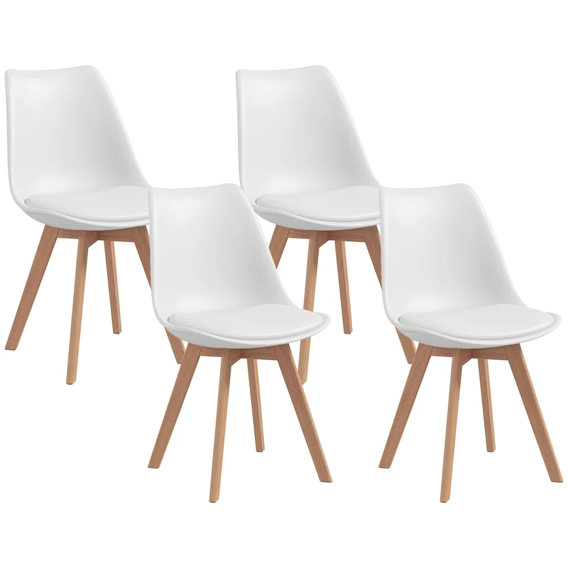 EasyComfort Set 4 Sedie da Pranzo Moderno, per Sala da pranzo e Cucina, Stile Nordico in Plastica e Gambe in Legno, Bianco