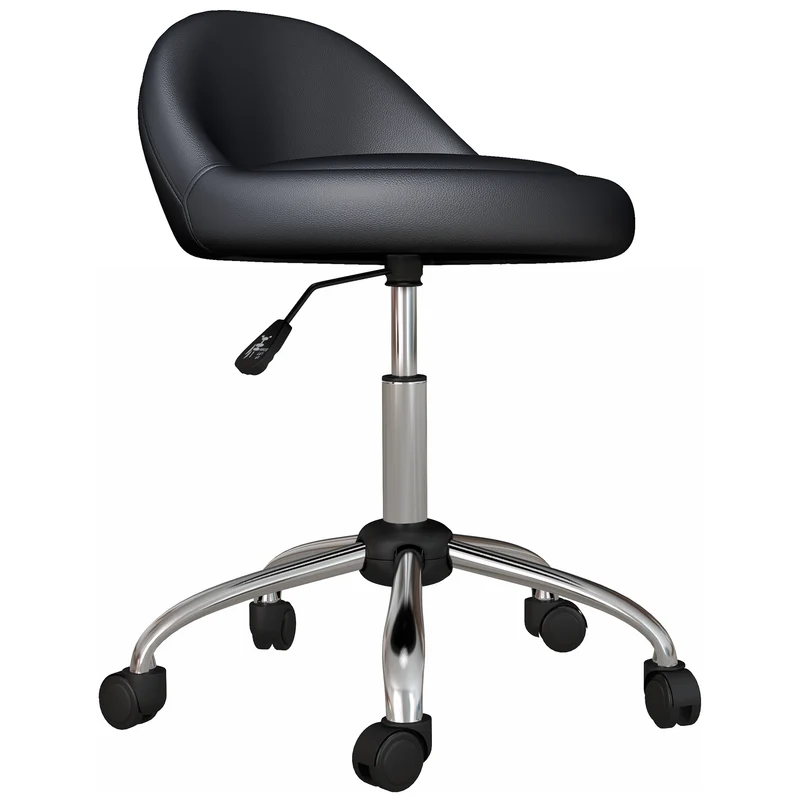 EasyComfort Sgabello con Ruote, Seduta Girevole, Altezza Regolabile e Rivestimento in Finta Pelle PU, Nero