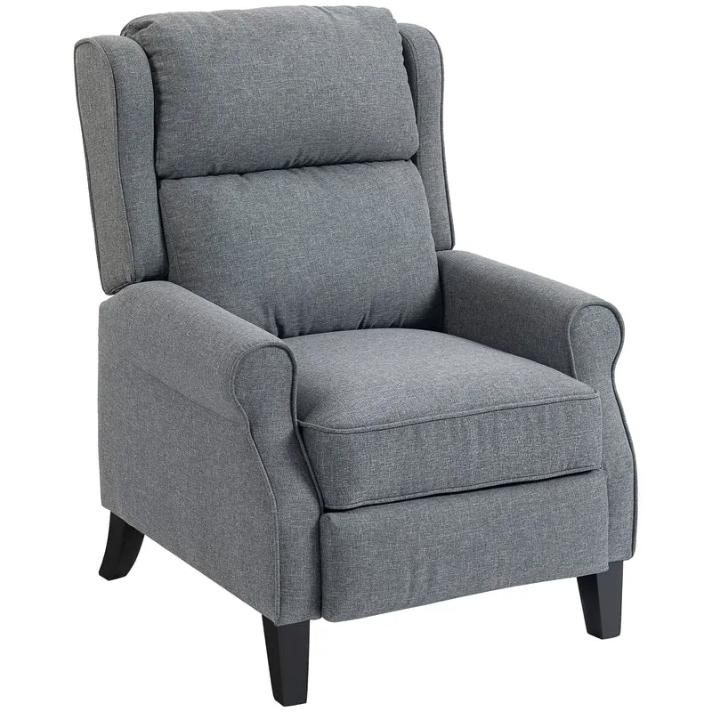 Poltrona Reclinabile 132° Max 74x84x102 cm in Tessuto Effetto Lino con Poggiapiedi Grigio