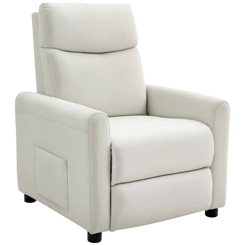 Poltrona Reclinabile 135° Max 73x86x100 cm in Tessuto Effetto Lino Bianco Crema