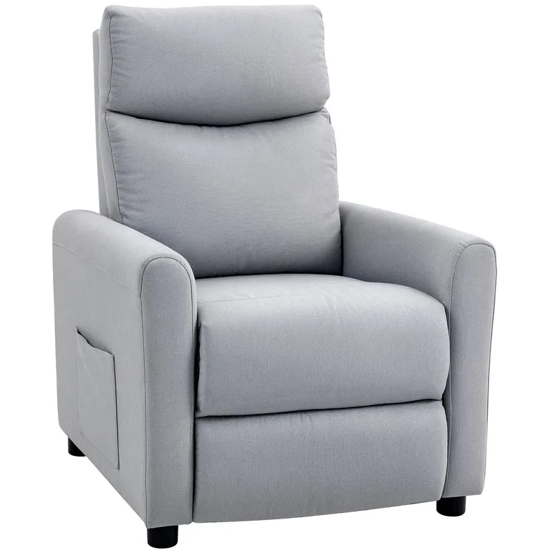 Poltrona Reclinabile 135° Max 73x86x100 cm in Tessuto Effetto Lino Schiuma Acciaio e Legno Grigio Chiaro