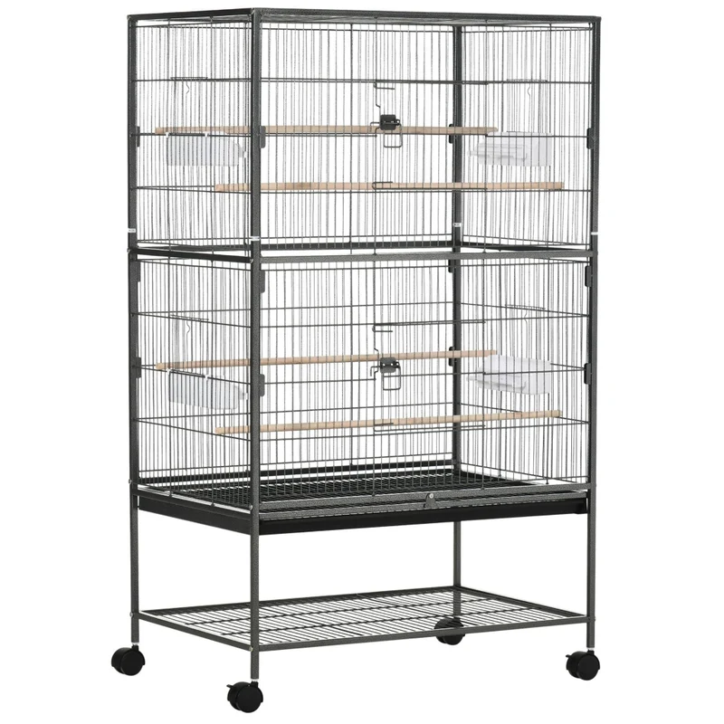 Voliera Gabbia per Uccelli 78x52x132 cm in Acciaio Grigio scuro