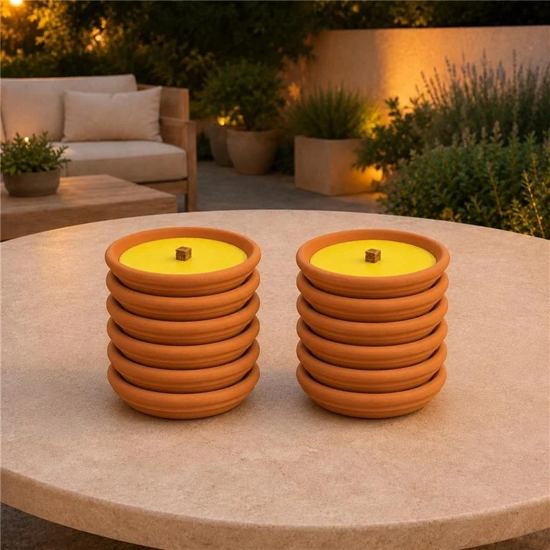 SET 12 CANDELE ALLA CITRONELLA IN CIOTOLA DI TERRACOTTA Ø14 CM – CANDELE DA ESTERNO