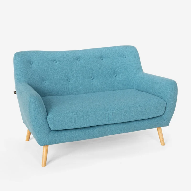 Divano 2 Posti 125x83x82 cm in Tessuto Blu