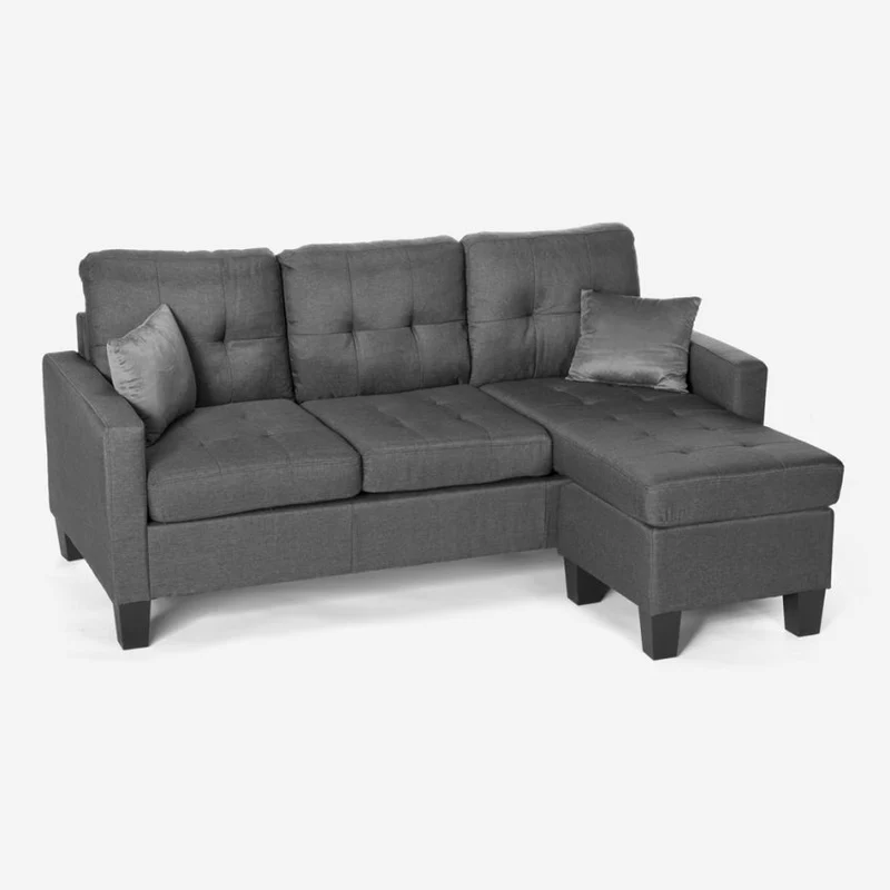 Divano 3 Posti con Pouf 186x138x91,5 cm in Poliestere Grigio
