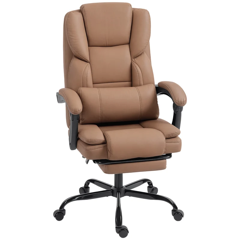Sedia da Ufficio Reclinabile 65x67x111-119 cm con Poggiapiedi e Rotelle in Finta Pelle Marrone