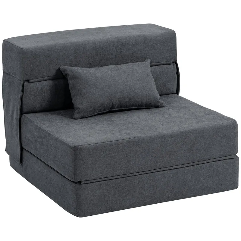 Poltrona Letto Pieghevole Convertibile in Chaise Longue 80x80x64 cm con Materasso in Velluto Grigio Scuro