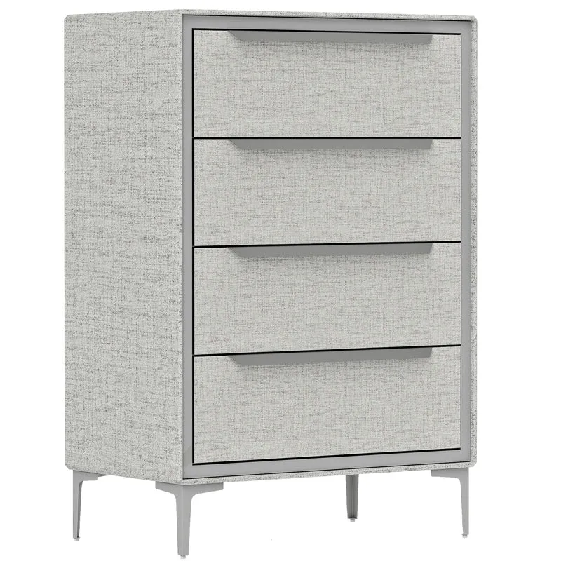 Cassettiera 4 Cassetti 60x36x88 cm con Rivestimento in Tessuto Effetto Lino in Acciaio Grigio
