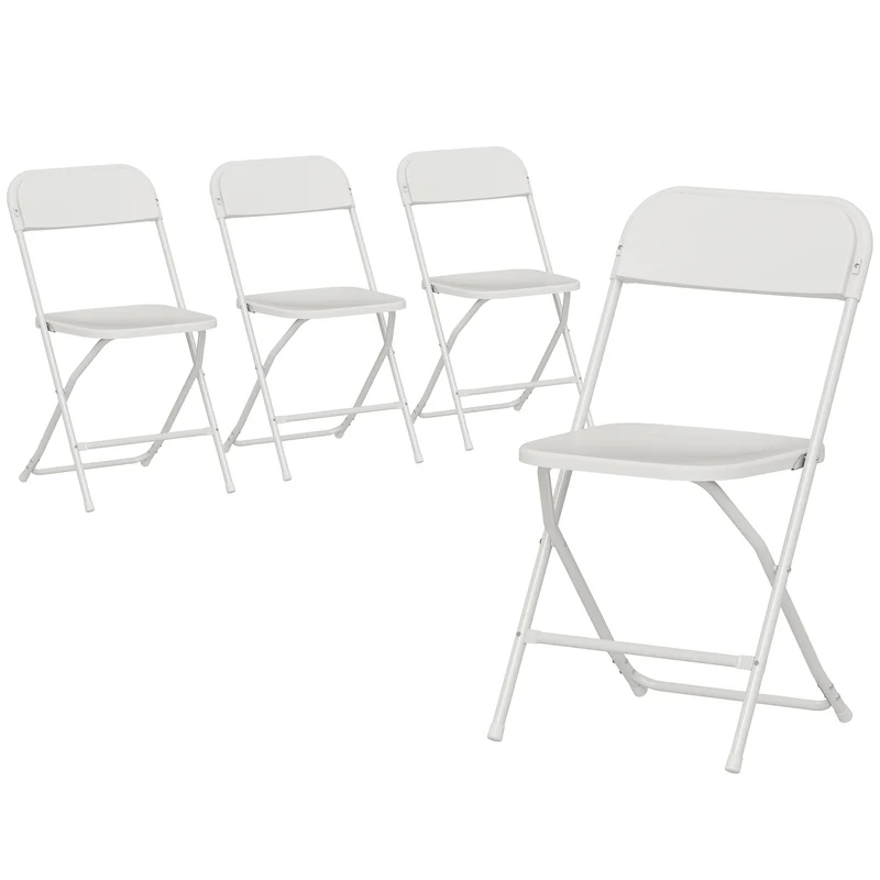 Set 4 Sedie Pieghevoli 45x49x79,5 cm con Fori di Drenaggio in Plastica e Metallo Bianco
